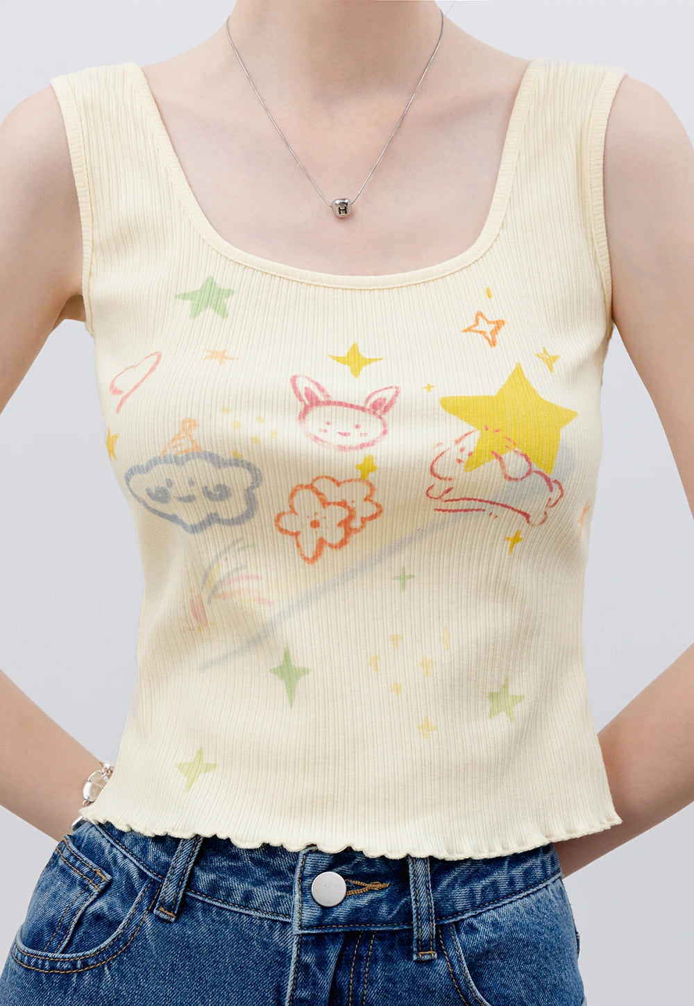 Women's Playful Printed Ribbed Tank Top