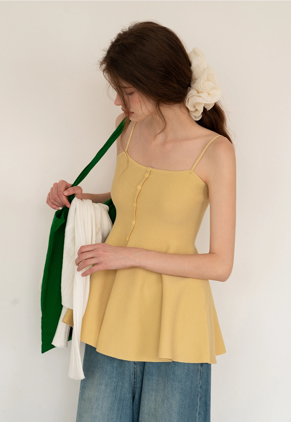 Button-Front Split Knit Cami Top