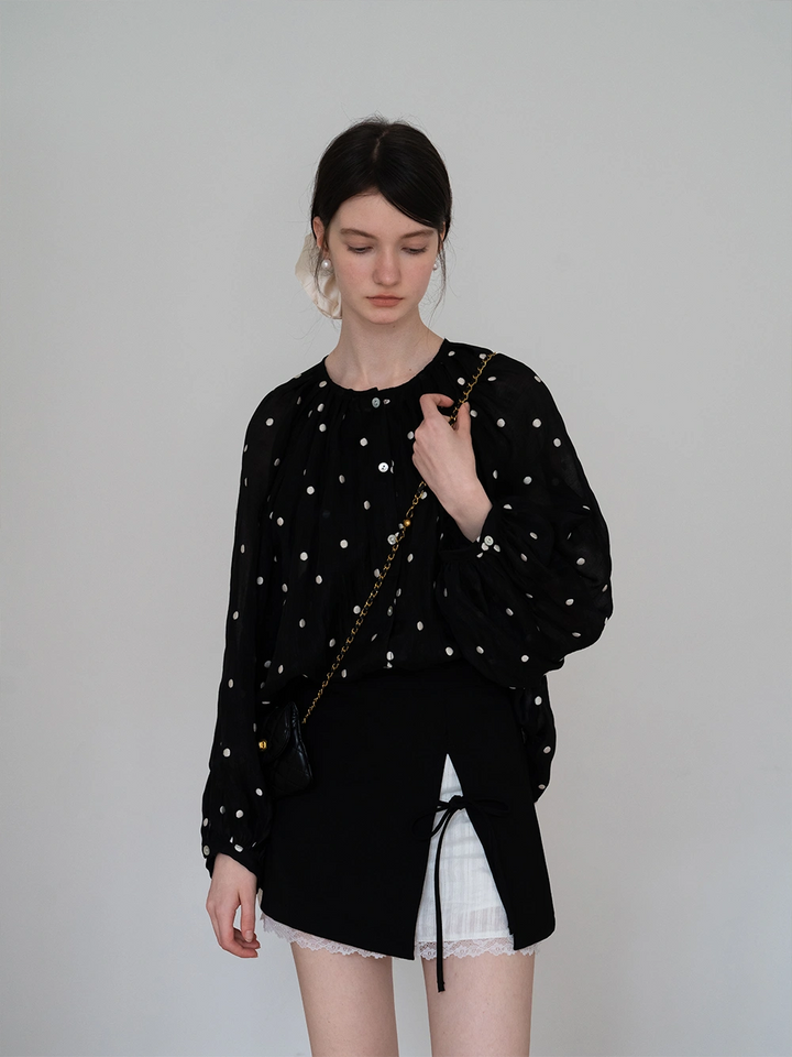 Polka Dot Long Sleeve Retro Elegant Top