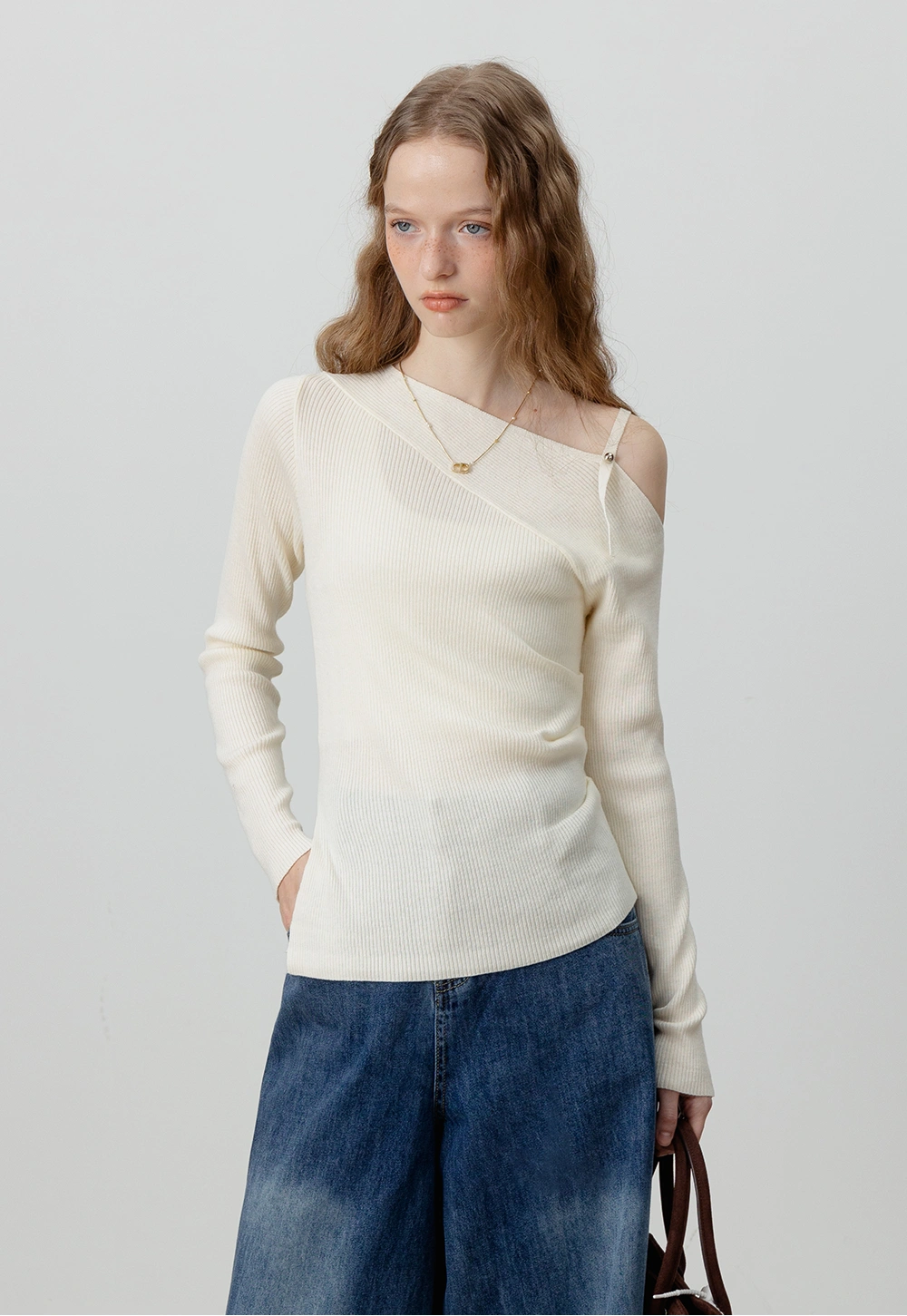 Asymmetrical Knit Top with Strap Detail