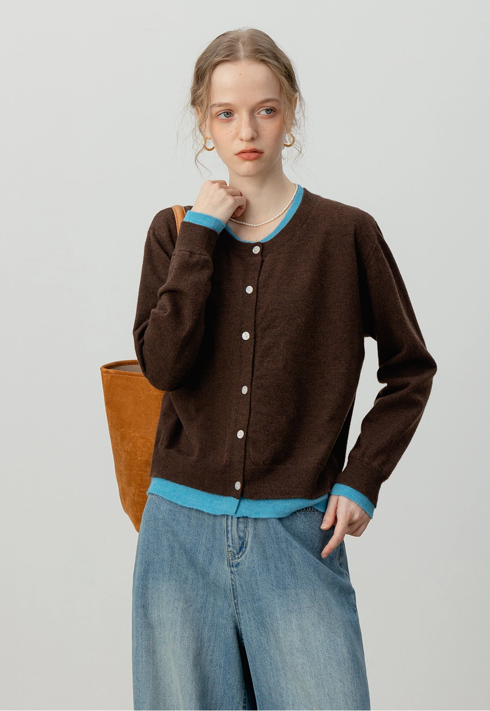 Women's Two-Tone Button-Up Cardigan