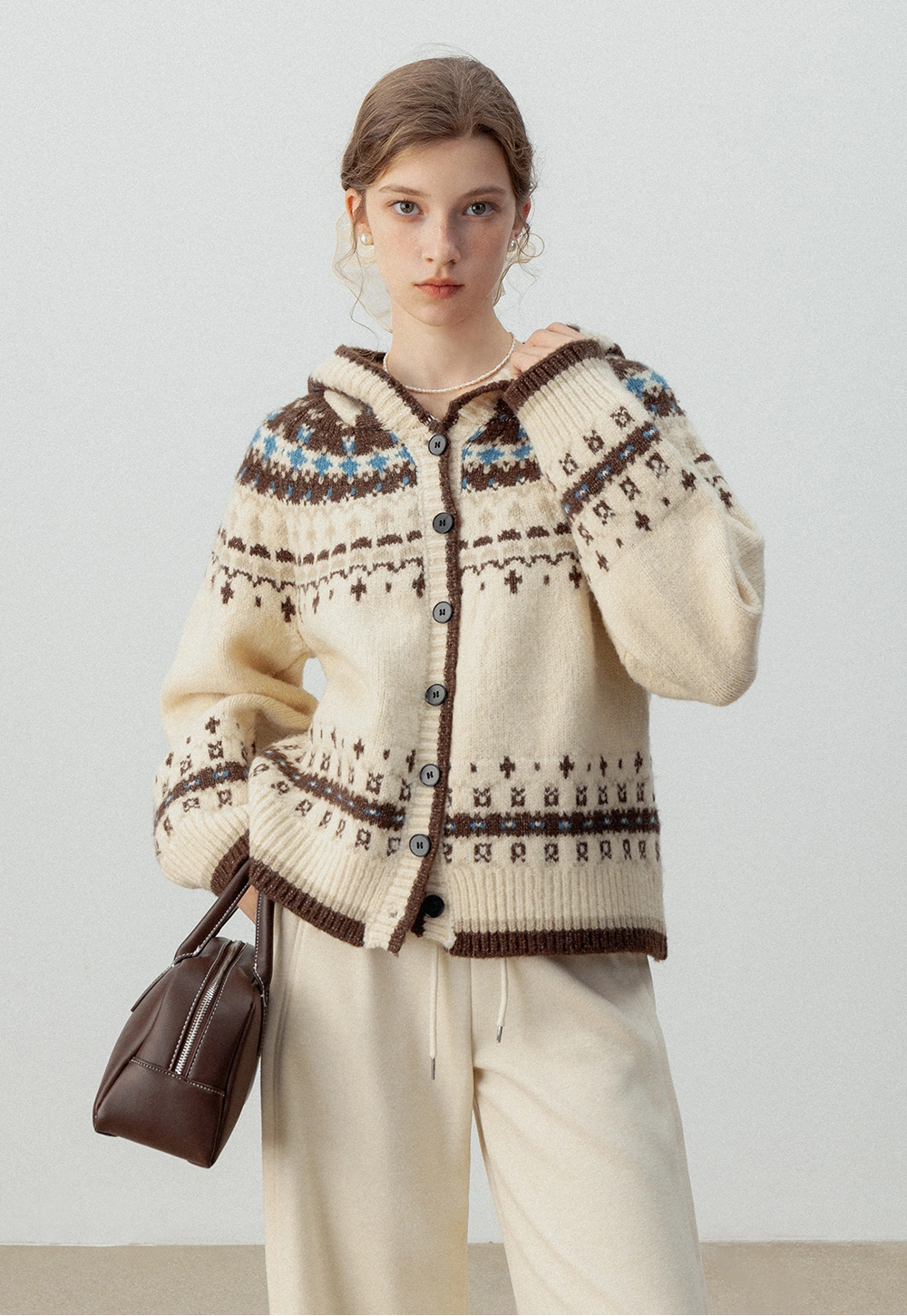 Women's Fair Isle Vintage Hooded Knit Cardigan