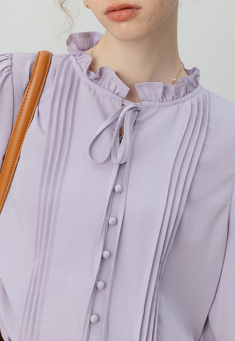 Ruffled Stand Collar Shirt