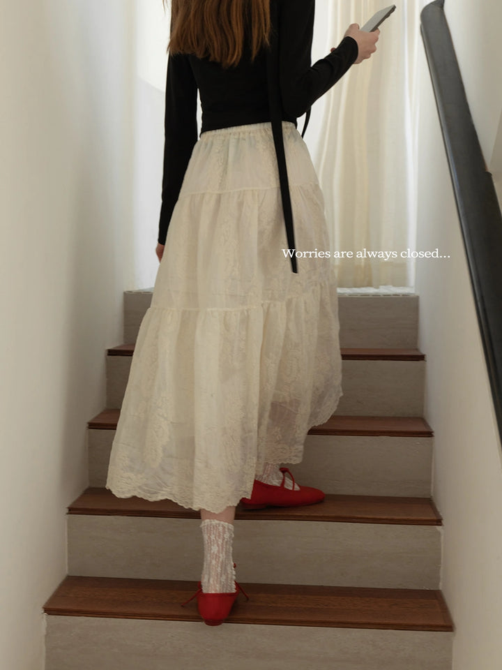 Tiered Lace Midi Skirt