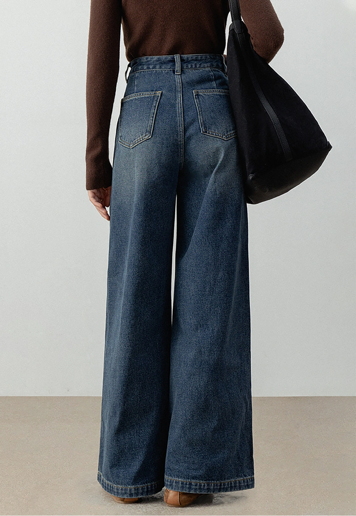 High-Waisted Wide-Leg Denim Jeans