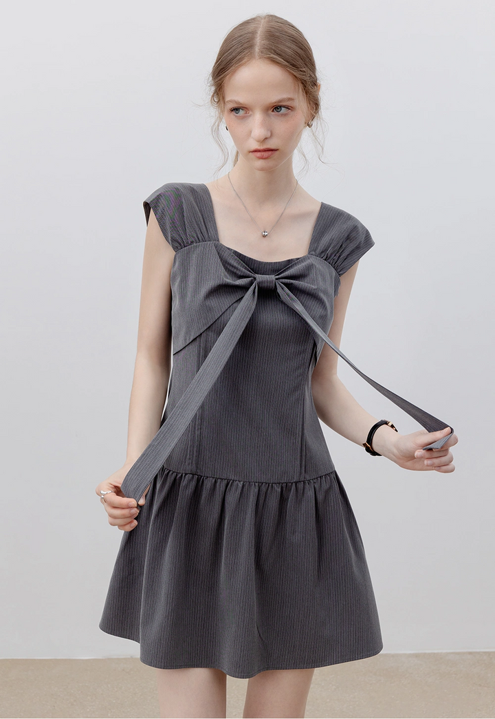 Women's Grey Dress with Bow Detail