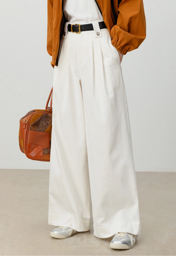 High-Waist Wide-Leg Pants with Button Detail