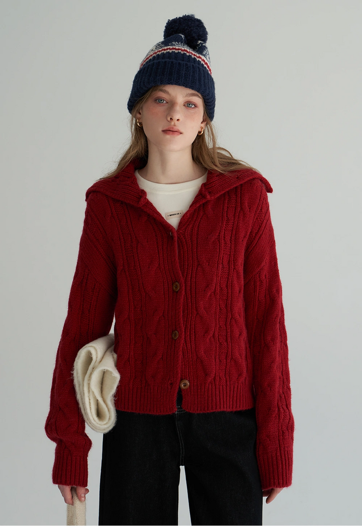 Cable Knit High Neck Cardigan