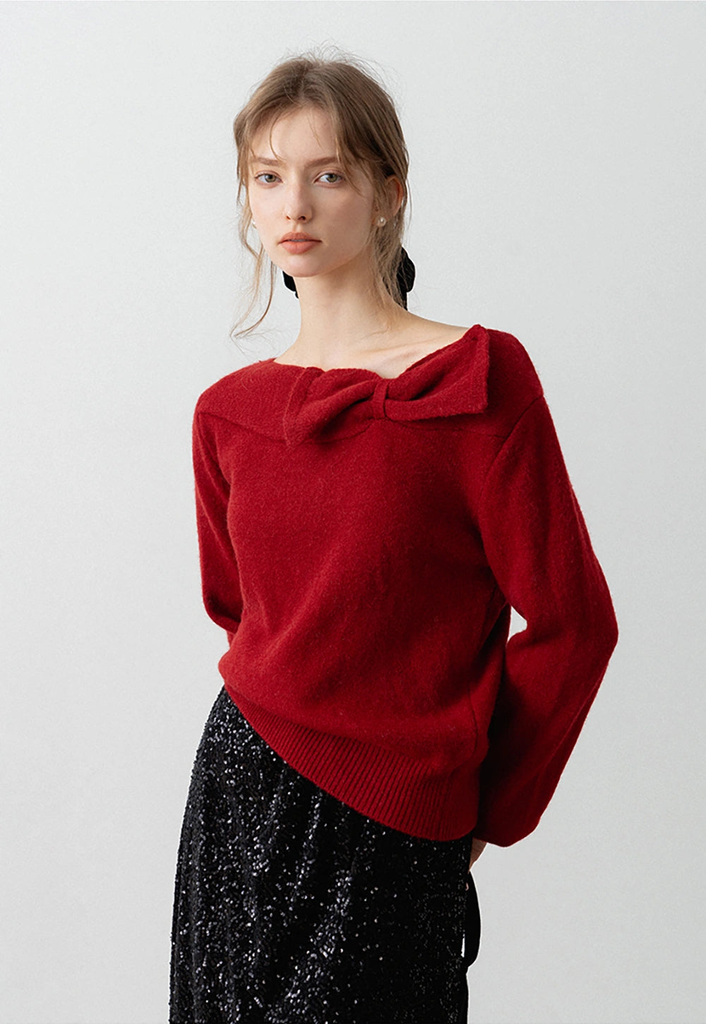 Women's Off-Shoulder Bow Tie Sweater