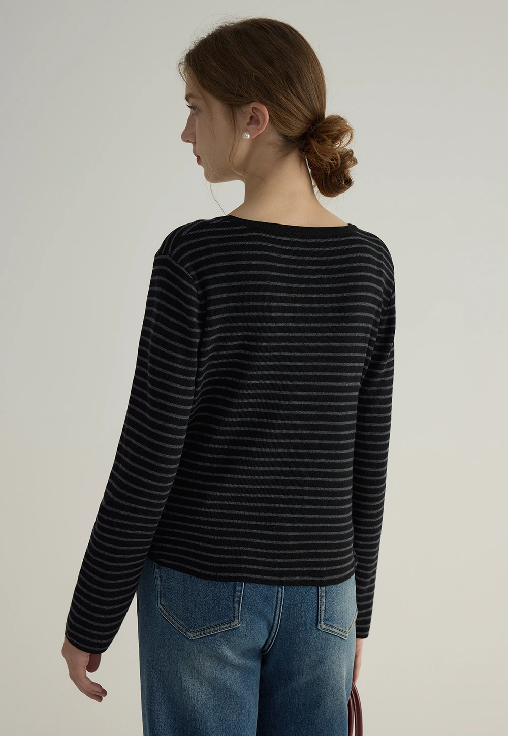 Women's Striped Asymmetric Hem Long Sleeve Top