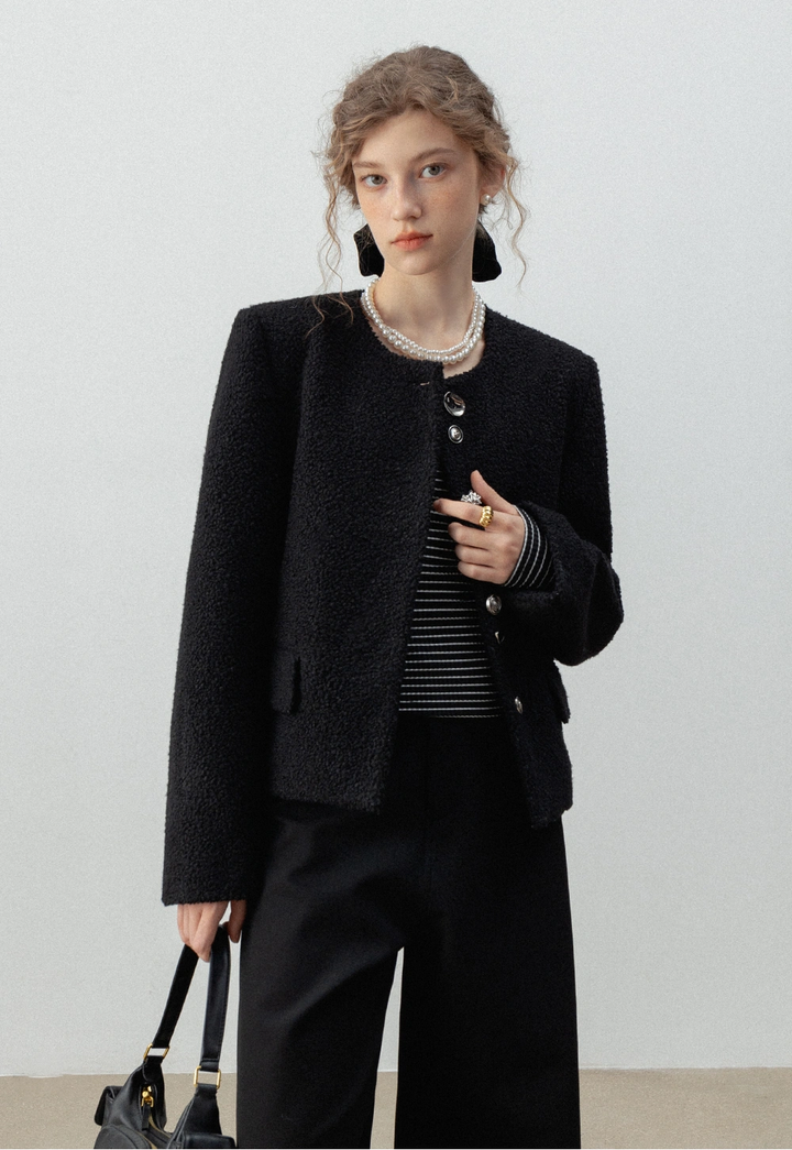 Women's Elegant Black Tweed Blazer Jacket