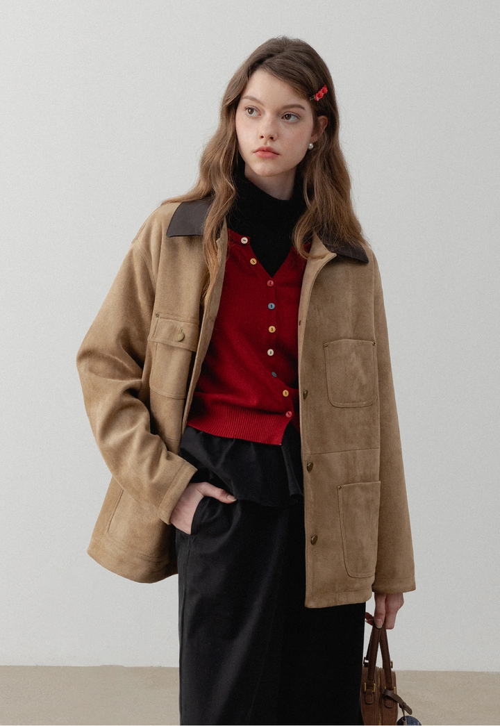 Women’s Suede Jacket with Leather Collar