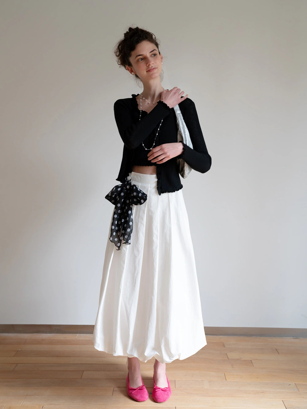 White Pleated Midi Skirt