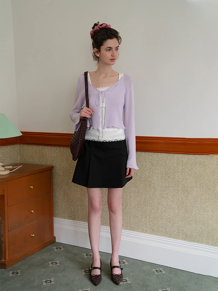 Lilac Tie-Front Knit Cardigan