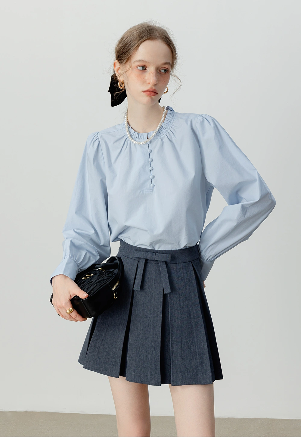 Women's High-Neck Button-Front Blouse