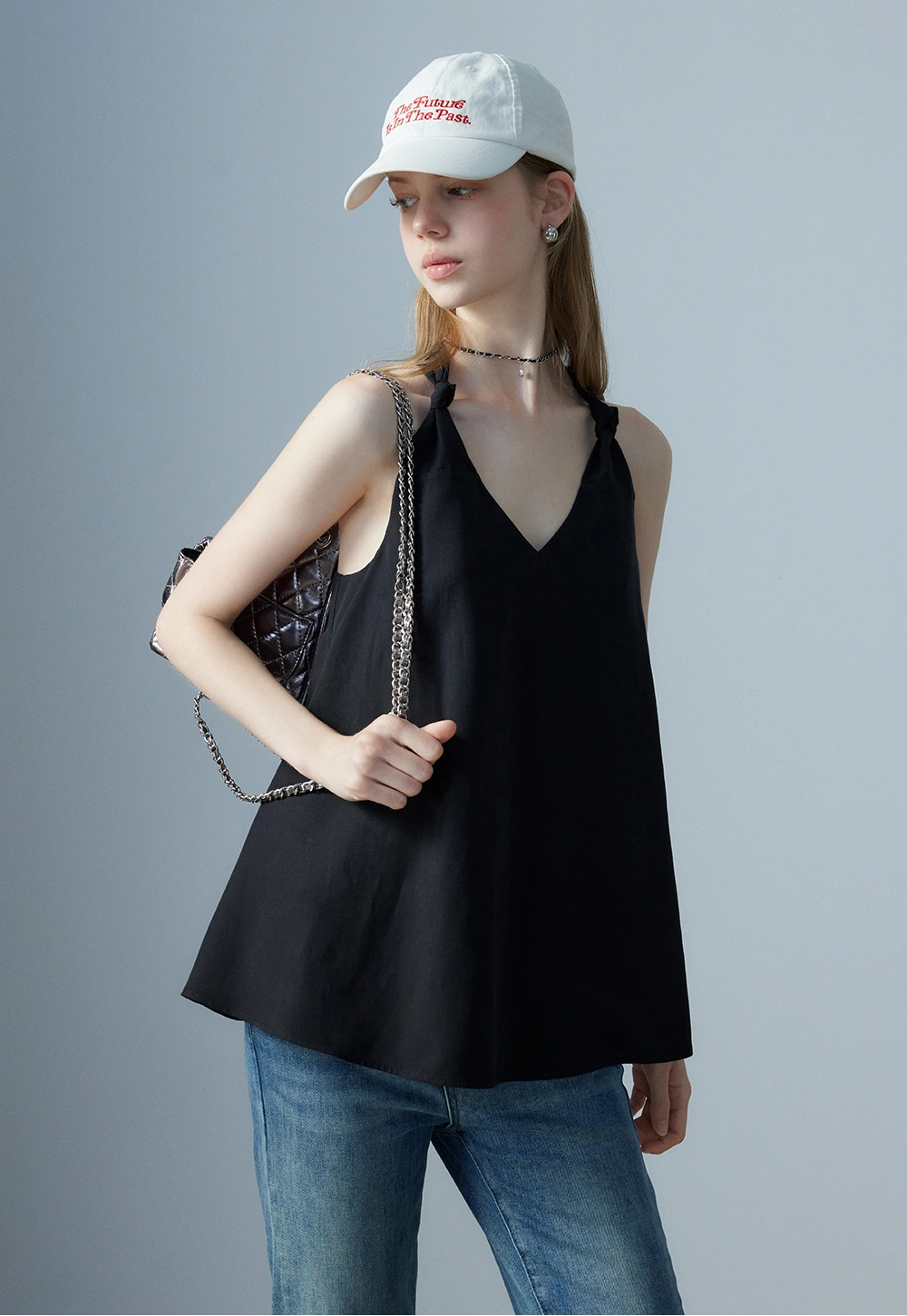 Women's Black Knotted Strap Top