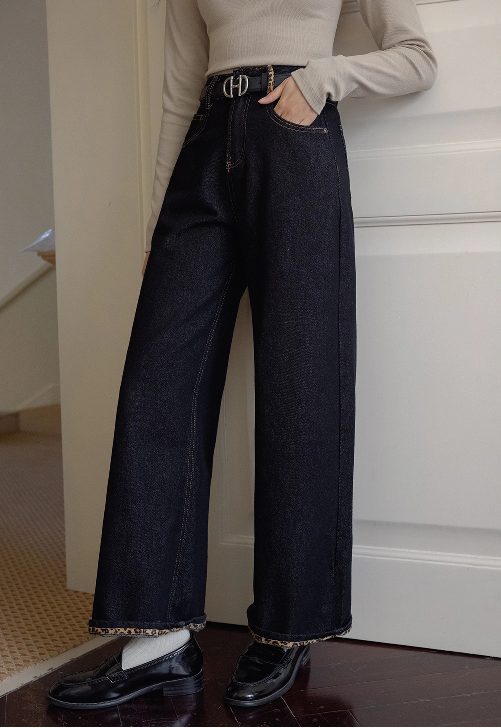 Wide-Leg High-Waisted Denim Pants