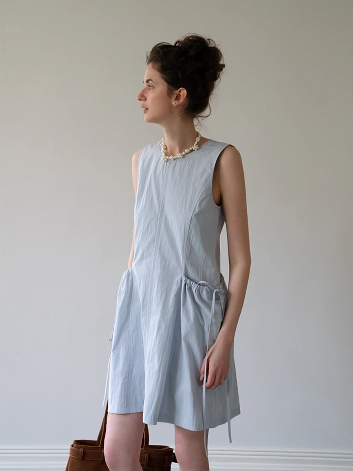 Sleeveless Drawstring Waist A-Line Dress