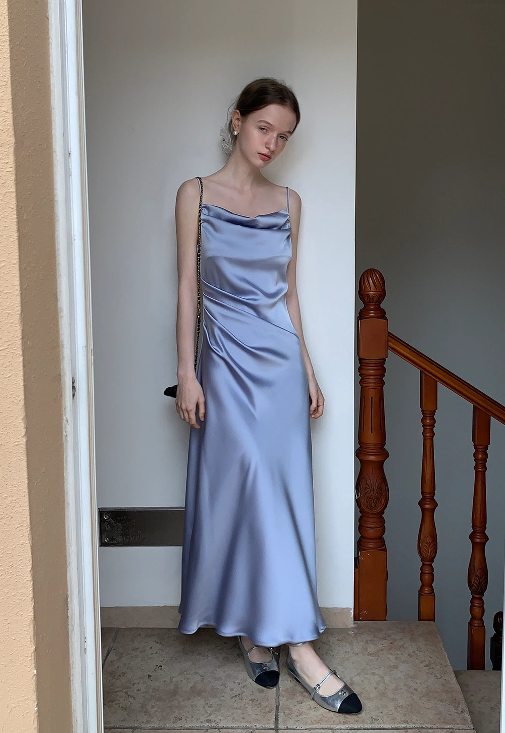 Satin Cowl Neck Slip Dress