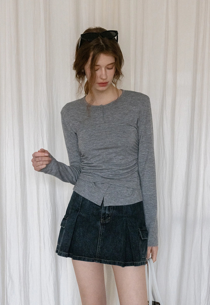 Denim Pleated Skirt with Cargo Pockets