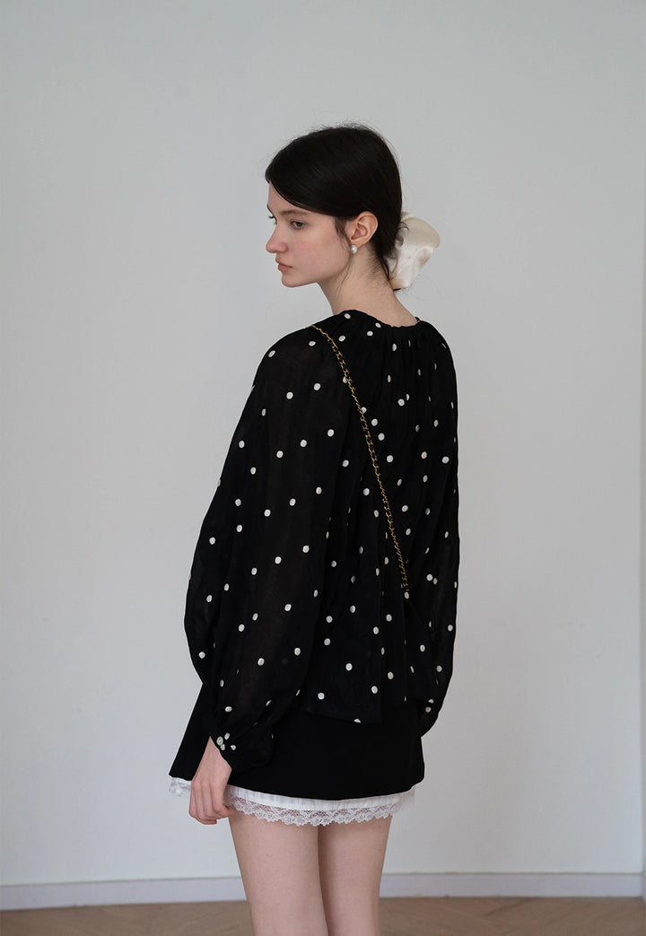 Polka Dot Long Sleeve Retro Elegant Top