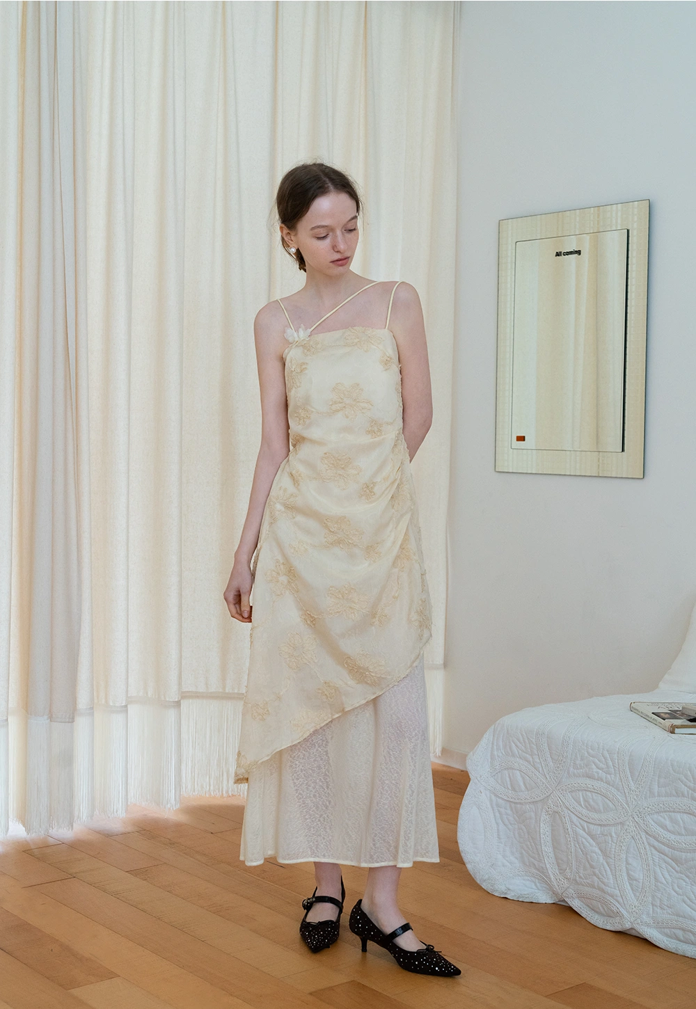 Embroidered Asymmetrical Layered Tulle Dress