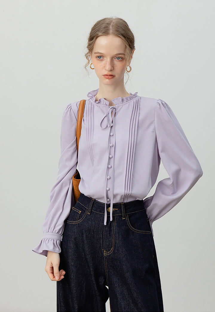 Ruffled Stand Collar Shirt