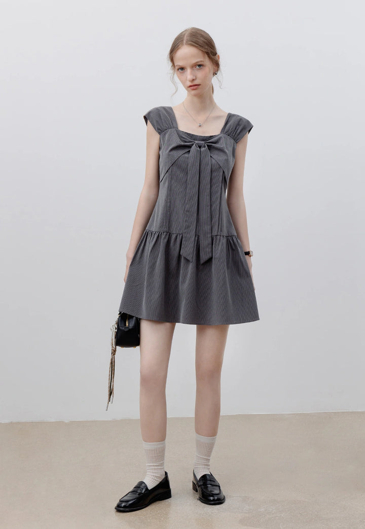 Women's Grey Dress with Bow Detail