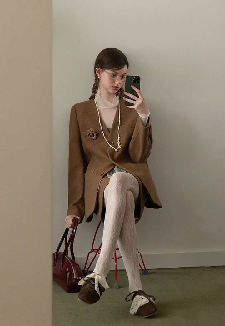 Elegant Brown Blazer Dress Set