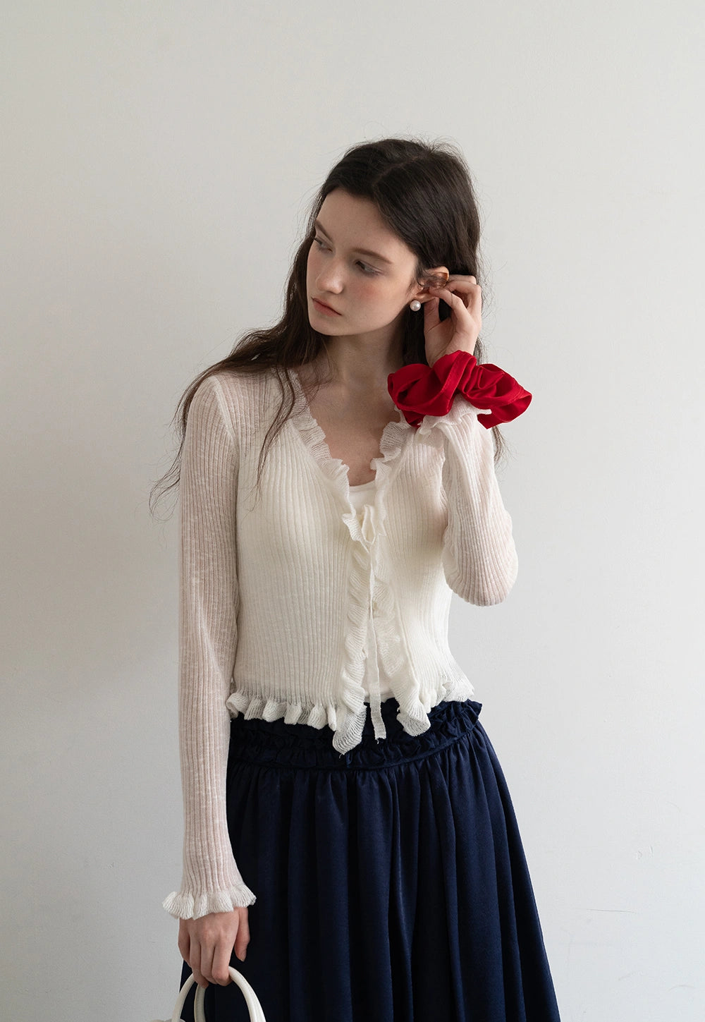 Ruffled Tie-Front Long Sleeve Top