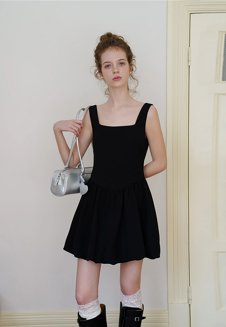 Black Square Neck Mini Dress