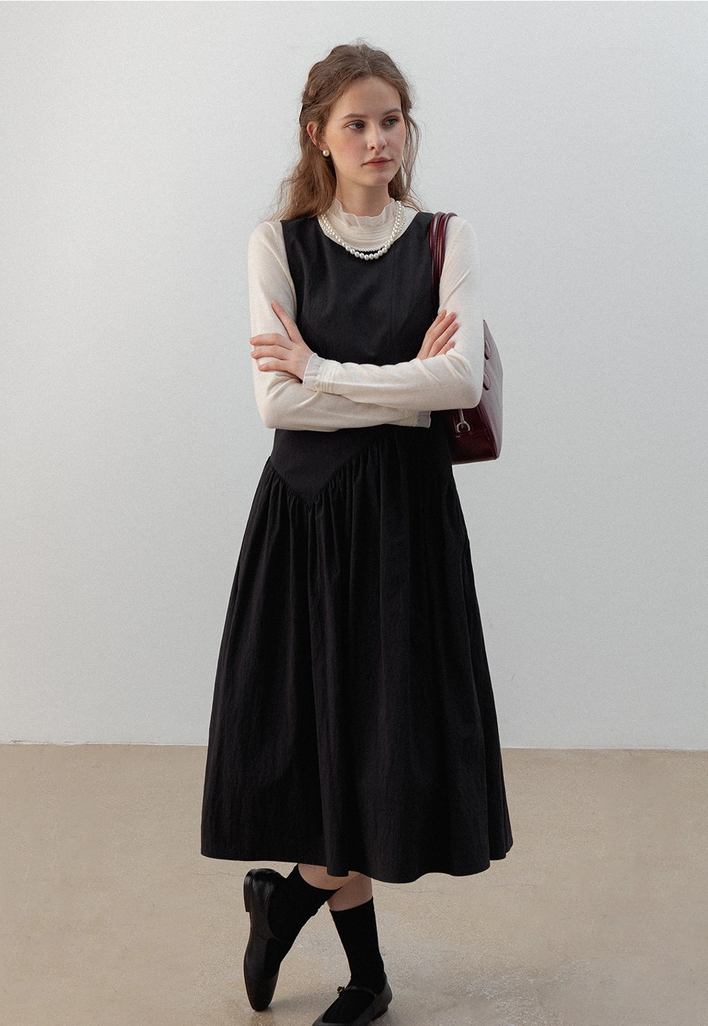 Black Midi Dress With A Layered