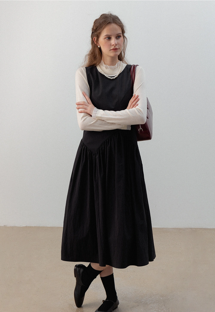 Black Midi Dress With A Layered