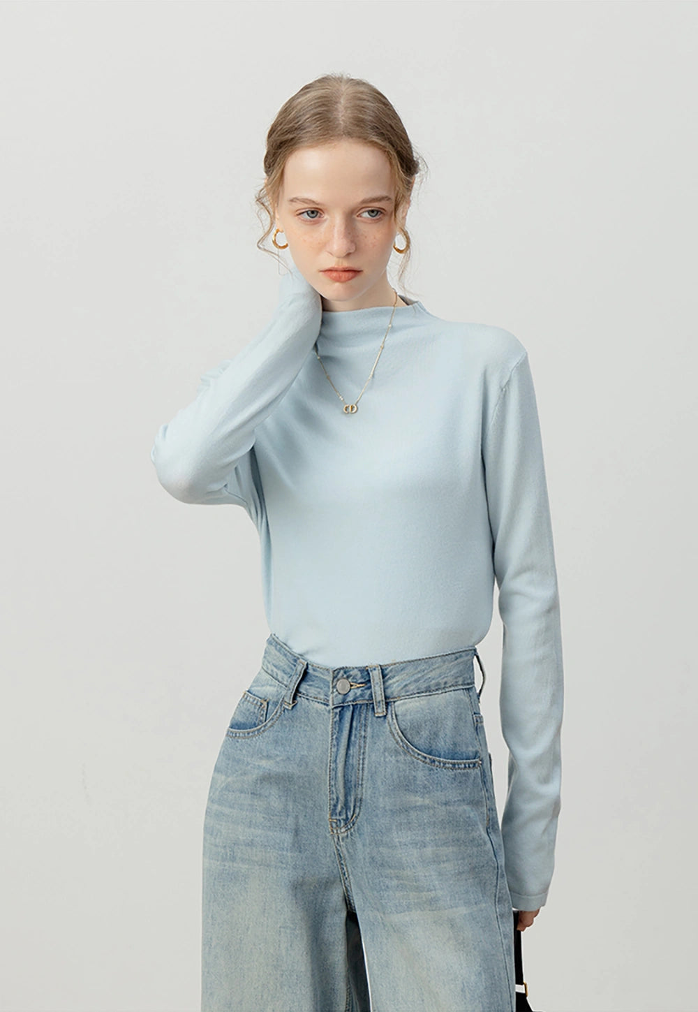 Long-Sleeve Mock Neck Top