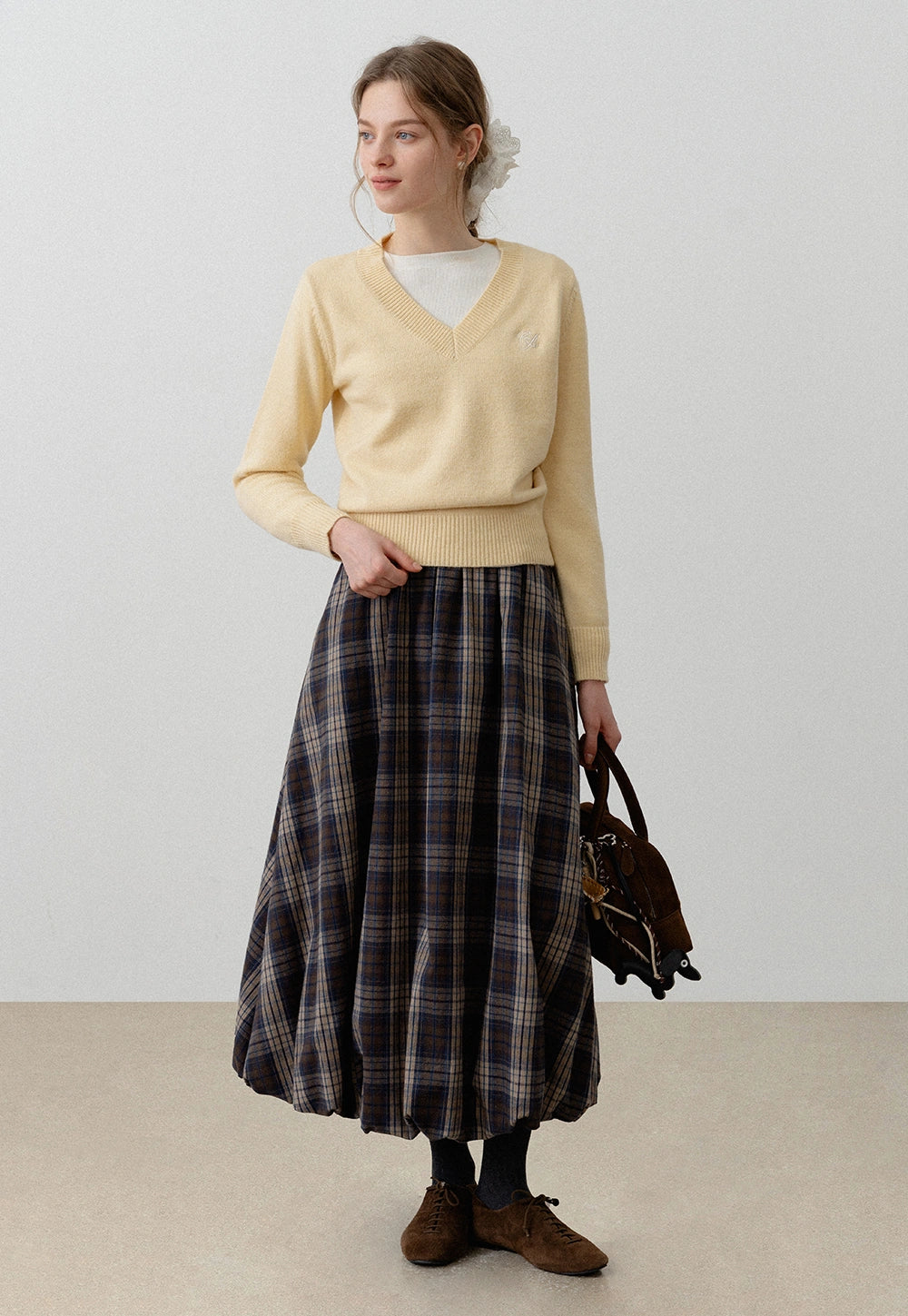 Women's Plaid A-Line Midi Skirt