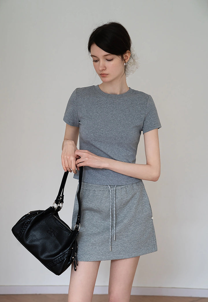 Casual Drawstring Sweat Skirt