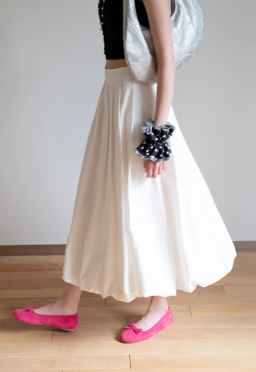 White Pleated Midi Skirt