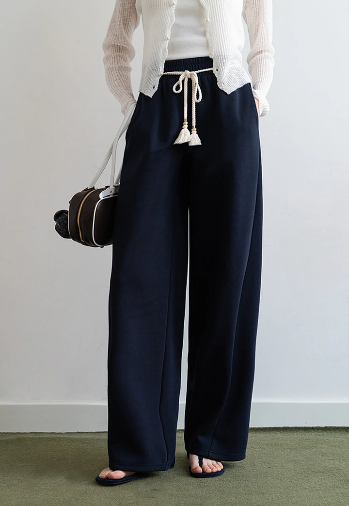 Comfortable Navy Wide-Leg Elastic Waist Pants