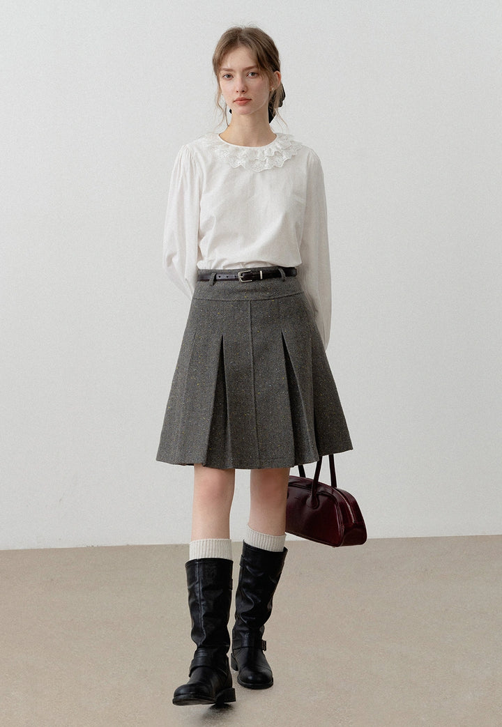 Women's Wool Pleated Mini Skirt