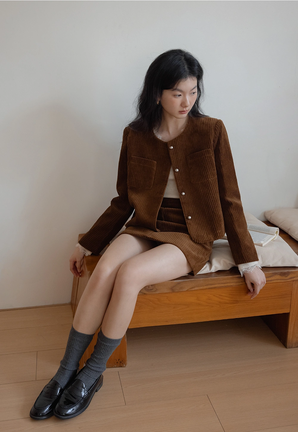 Corduroy Set: Button-Up Jacket and Mini Skirt