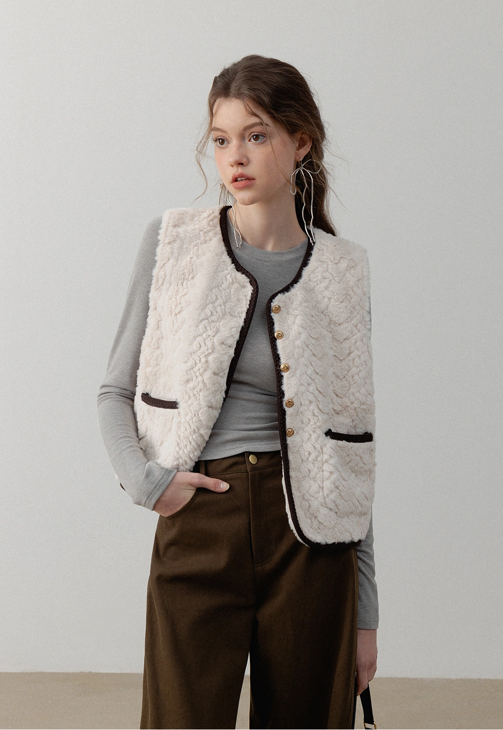 Faux Shearling Button-Up Vest