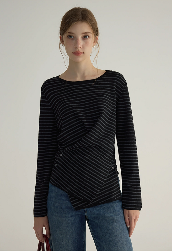 Women's Striped Asymmetric Hem Long Sleeve Top