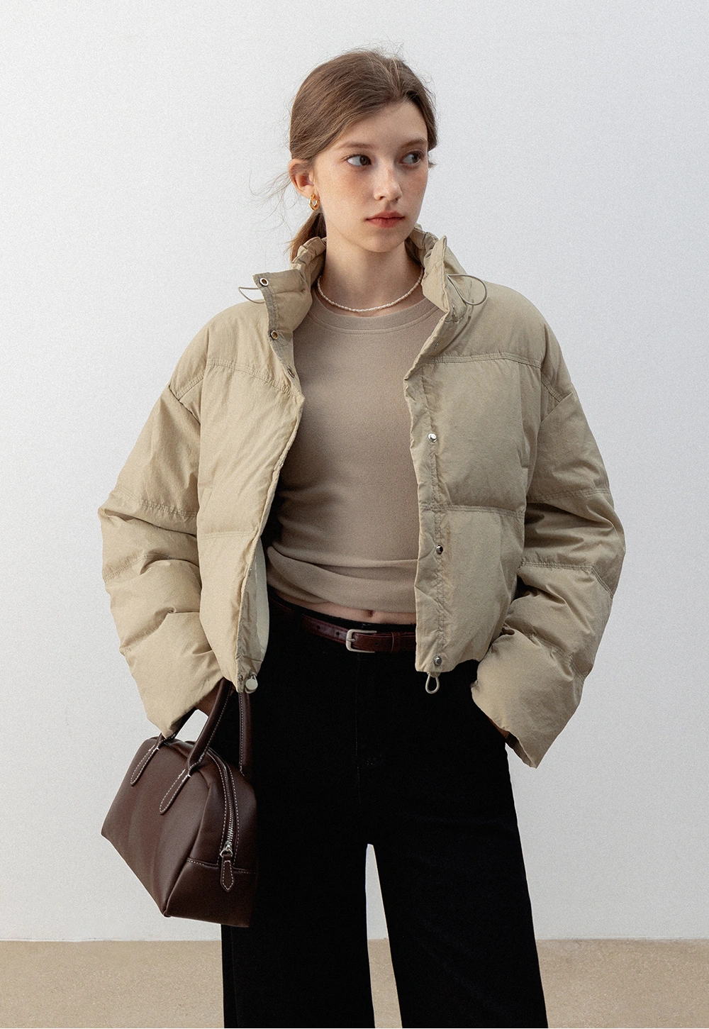 Women's Stand Collar Cropped Puffer Jacket