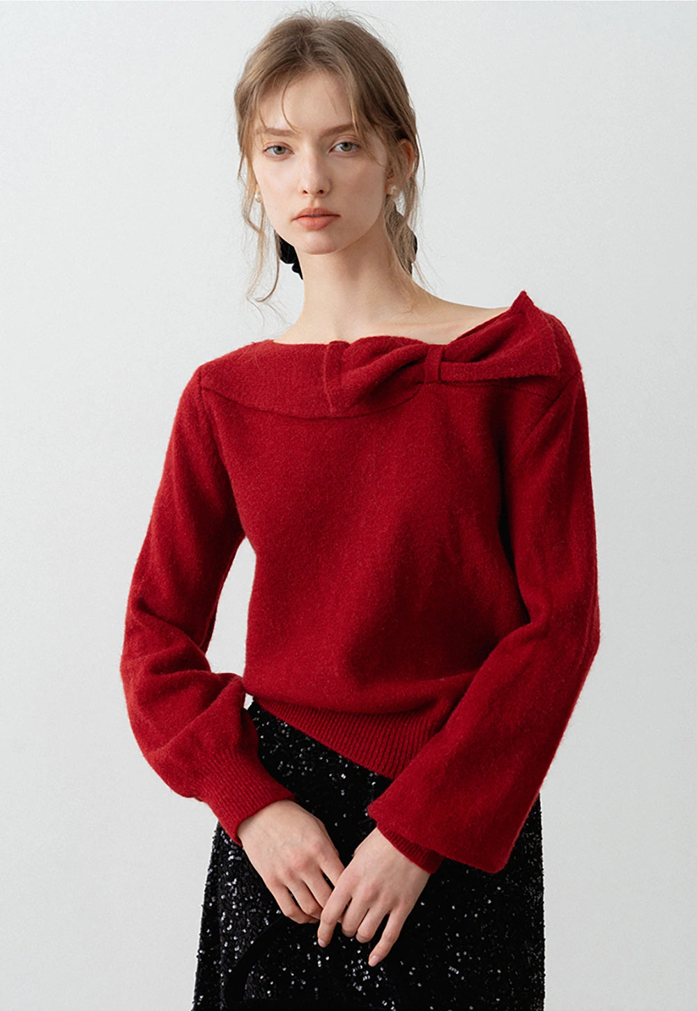 Women's Off-Shoulder Bow Tie Sweater