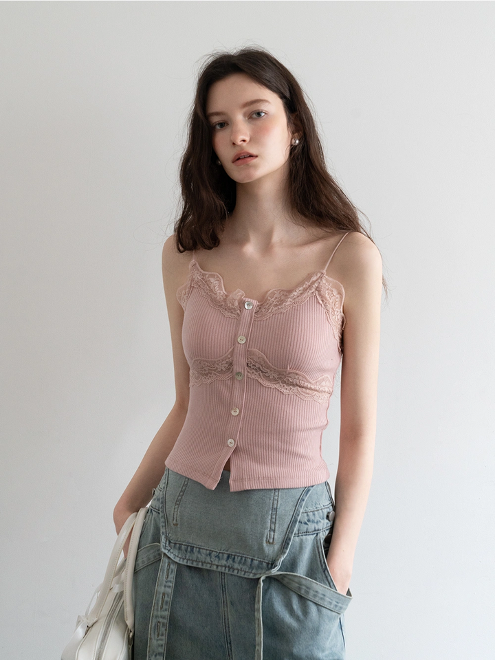 Lace-Trimmed Ribbed Camisole