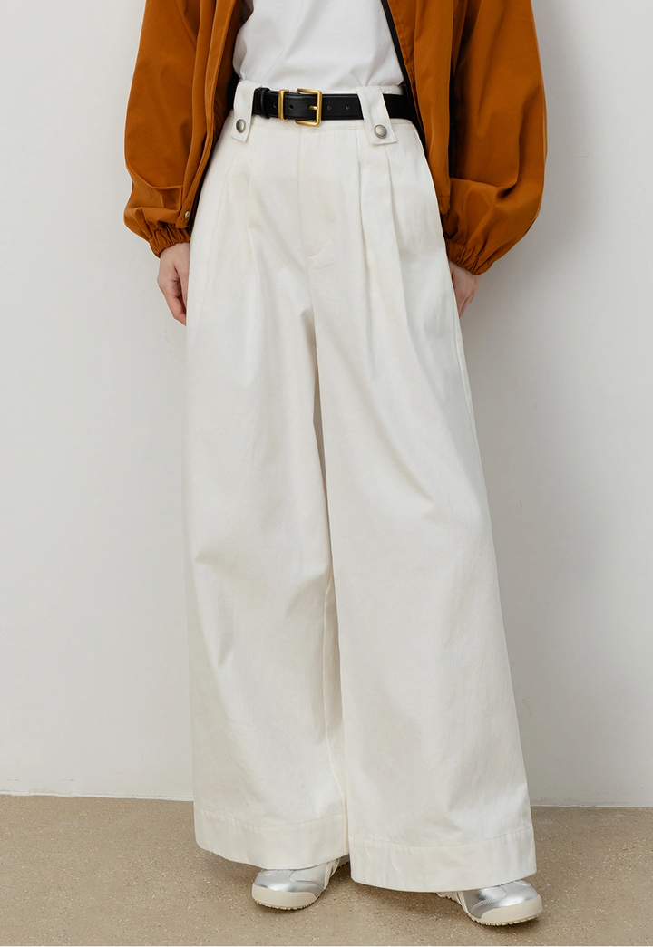 High-Waist Wide-Leg Pants with Button Detail