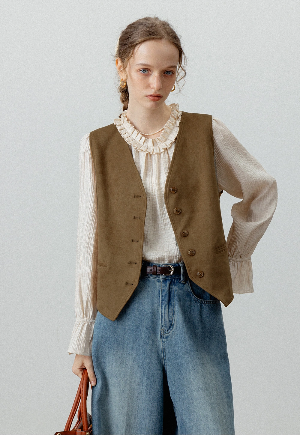 Women's Suede Button-Up Vest