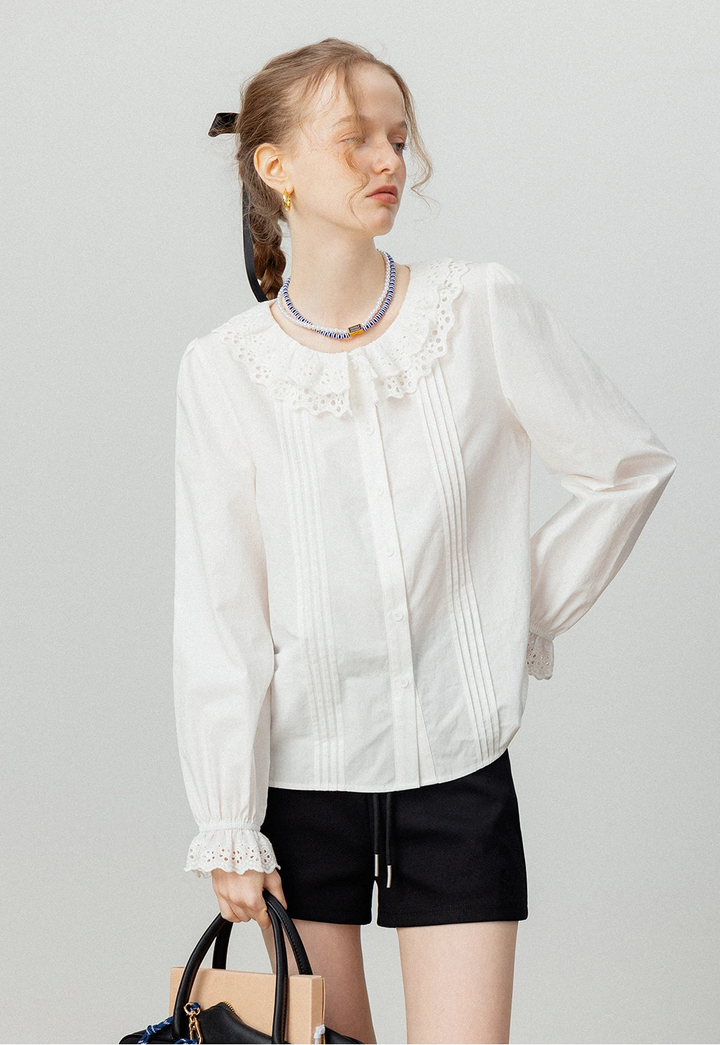 Lace Collar Button-Up Blouse