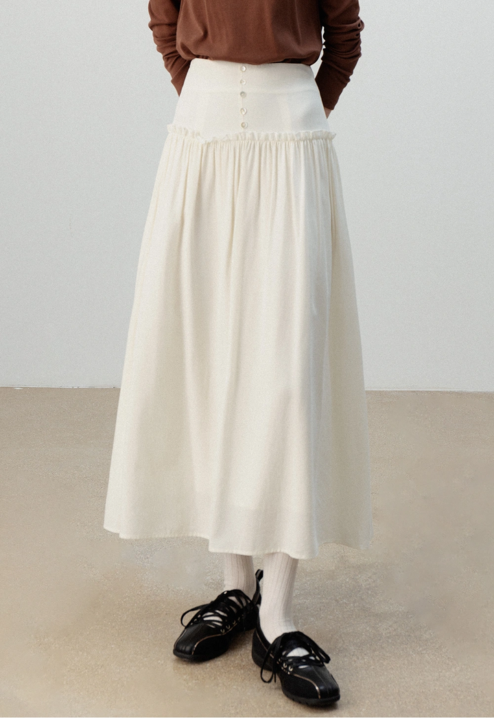 Women's High-Waist Button A-Line Skirt