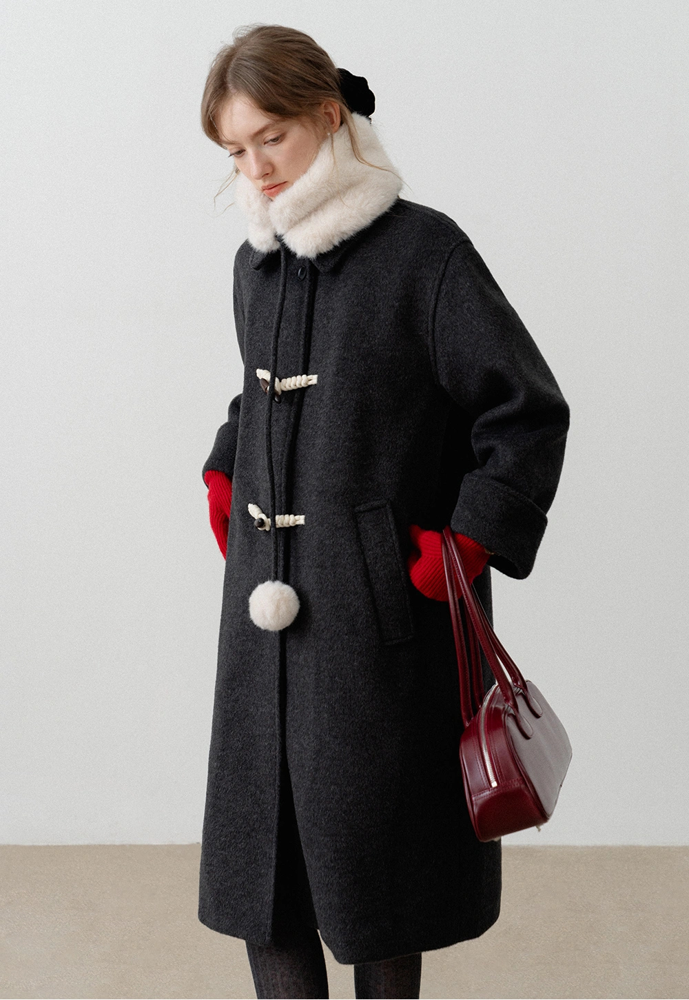 Women's Toggle Button Fleece-Lined Wool Coat